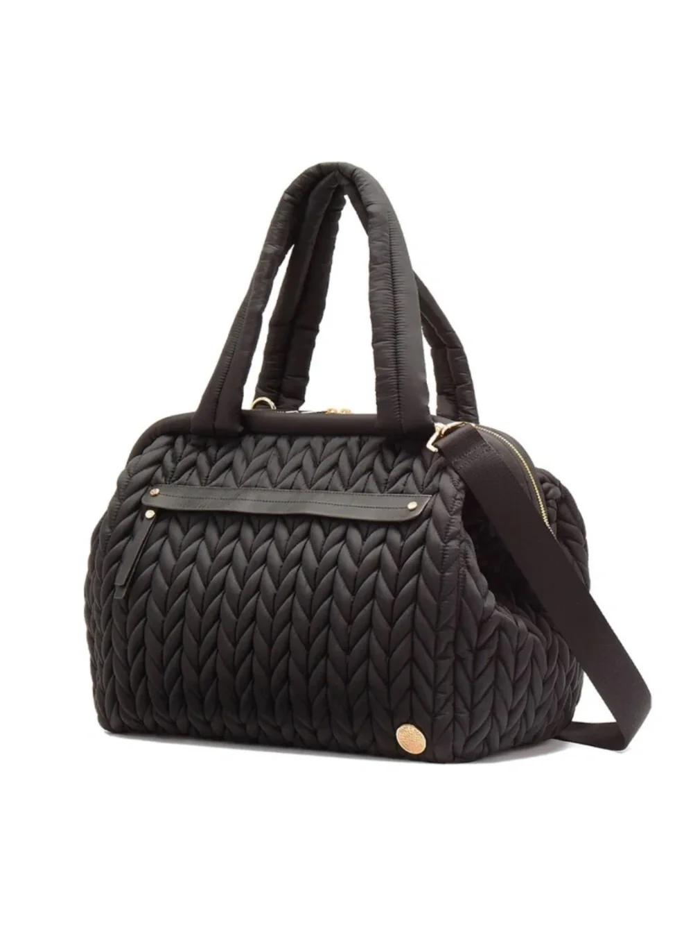 Happ Brand Paige Carryall Diaper Bag - Black Herringbone Quilted